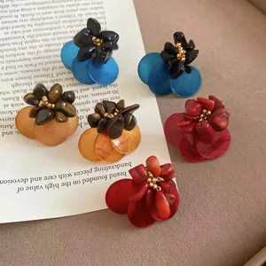 Flower Stud Earrings Shell Tiger Eye Stone With 925 Sterling Silver Earring Post Vintage Geometric Jewelry For Women