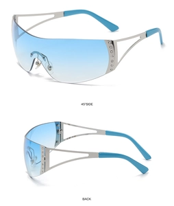 Y2K futuristic shield sunglasses for women men, trendy techwear cyberpunk eyewear.
