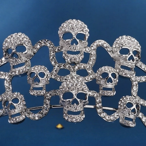 Halloween skull crown tiara in silver with sparkling rhinestones for party costume headwear