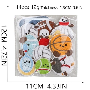 14pcs sports themed iron-on patches set including soccer and basketball for DIY decor