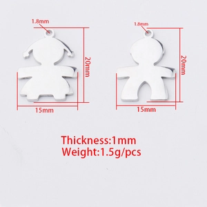 Polished boy and girl mirror stainless steel pendants with detailed size specifications
