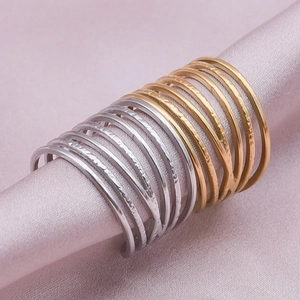 Adjustable hammered 304 stainless steel rings in gold and silver finish for women