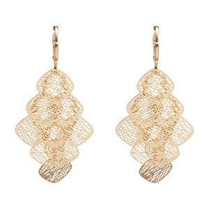 Golden layered mesh diamond hollow tassel earrings in long geometric fringe drop style