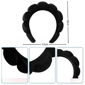 Padded black velvet headband with bubble texture and high crown design, 18cm by 17cm size