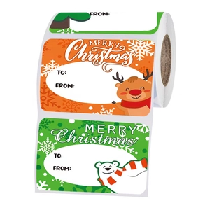 Merry Christmas Gift Label Stickers Cartoon Reindeer Polar Bear To From Tag Stickers For Holiday Gift Wrap Decoration