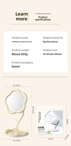 Guide des dimensions détaillées montrant la hauteur et la largeur du miroir tournesol