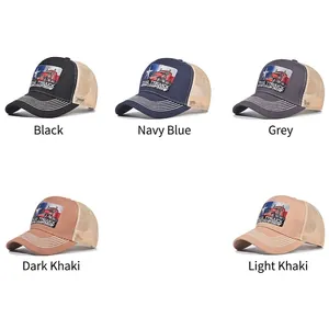 Five assorted cotton trucker hats with Texas truck driving embroidery and mesh backs