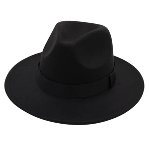 Elegant classic black fedora hat with wide brim and ribbon for men and women