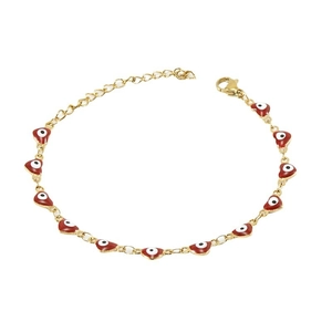18K gold plated stainless steel heart bracelet with red evil eye enamel charms