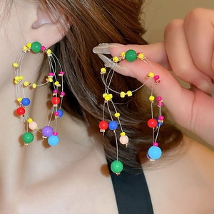 Colorful Resin Beaded Irregular Alloy Drop Earrings With Silver Earring Post Bohemian Style Dopamine Fashion Jewelry Women
