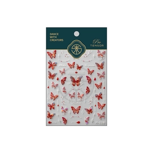 5D butterfly nail decals in holographic orange and red on white background