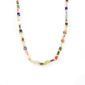Colorful natural stone abacus bead necklace with gold titanium steel accents for women