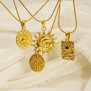 Vintage gold tarot sun pendant necklaces set in stainless steel for women fashion
