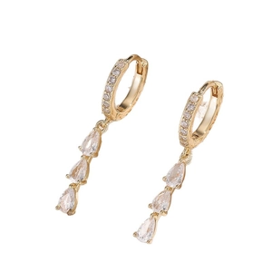 Elegant gold waterdrop earrings with three sparkling crystals for wedding party gift