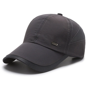 Men's dark grey quick-dry baseball cap with breathable mesh and silver metal fashion plate