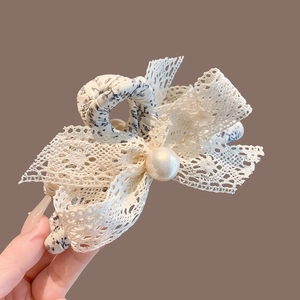Pince À Cheveux Rétro Française Nœud En Dentelle Tissu Fleuri Avec Künstliche Perle Pince Crabe Élégante Pour Femmes Filles