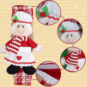 Christmas microwave handle cover with plush grandma doll design and velcro straps