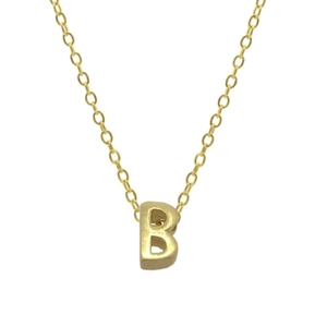 Elegant 925 sterling silver letter B pendant necklace in gold finish on white background