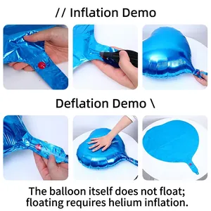 Instructional guide for inflating and deflating heart-shaped blue aluminum foil balloons