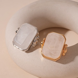 Minimalist geometric square natural stone rings in gold and silver finish for women