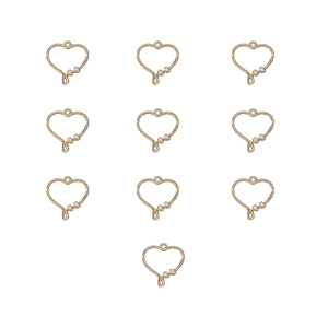 Detail of 10 gold heart-shaped pendants with clear zircon stones for DIY jewelry making