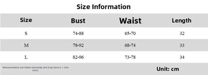 Detailed size chart table showing bust waist and length measurements for cropped tube tops