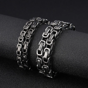 Men Byzantine Chain Necklace Stainless Steel Square Woven Vintage Hip Hop Jewelry Accessory
