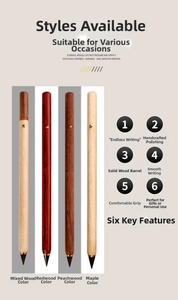 Detailed close-up of four wood types for inkless pencils including walnut and maple finish