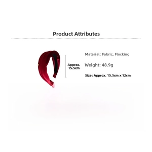 Detail view of red flocking headband with golden bow, weight 48.9g and size 15.5x12cm