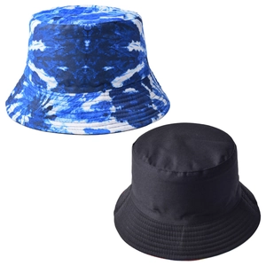 Tie-dye and solid black cotton bucket hats for outdoor sun protection and stylish wear