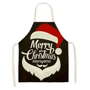 Linen Christmas apron with Santa graphics and Merry Christmas text on white background