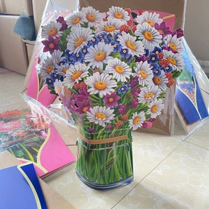 3D pop-up greeting card featuring a bouquet of daisies and berries in a glass jar base