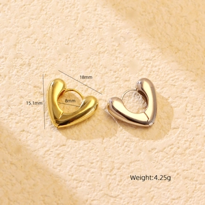 Polished S925 silver heart hoop earrings in gold and silver finish with dimensions