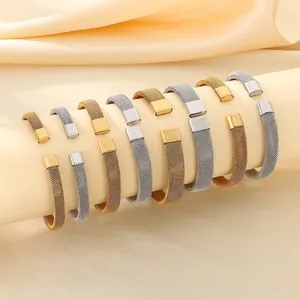 Minimalist Stainless Steel Woven Mesh Open Cuff Bracelet 18K Gold Plated Milanese Adjustable Bangle Jewelry For Women