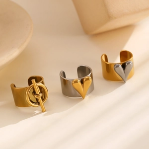 Minimalist bicolor steel ball open rings in gold and silver finish for women