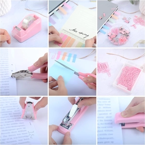 Set cancelleria rosa per studenti con spillatrice forbici e graffette