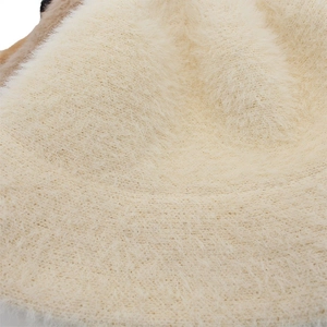 Plush cream faux mink fur bucket hat for women with soft warm texture and thick material