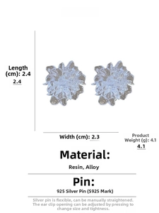 Detail of sweet resin flower earrings with S925 silver needle, size 2.4cm x 2.3cm