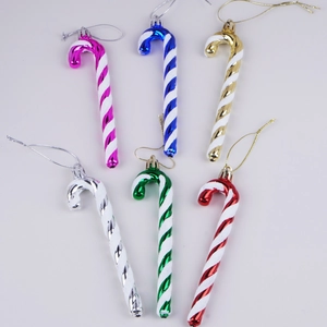 Set of 6 colorful 12cm candy cane Christmas tree ornaments with glitter stripes