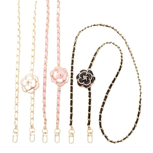 Camellia leather interwoven metal chain strap for mobile phone cases in three colors