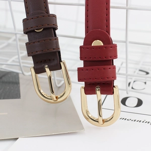 Ceintures fines en cuir marron et rouge pour femmes avec boucles dorées en U