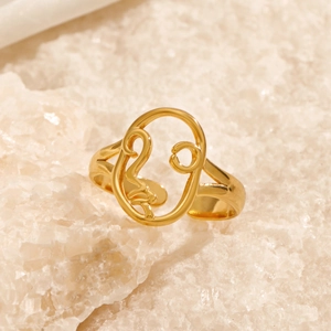 Exaggerated abstract face gold stainless steel hollow out open ring for women