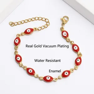 Waterproof gold plated stainless steel bracelet with colorful evil eye charms