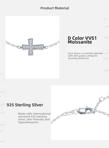 Detail of S925 sterling silver cross bracelet with D color VVS1 moissanite stones