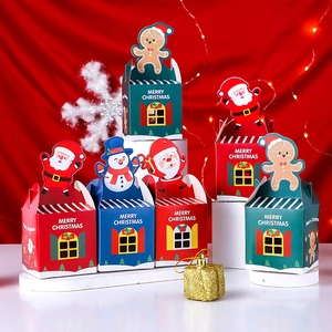 Christmas Gift Boxes Cardboard Cartoon House Shape For Candy Holiday Party Favor Portable Handle Patterned