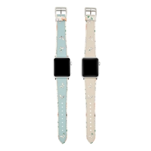 Bracelet de montre en cuir imprimé papillon floral compatible avec Apple Watch élégant