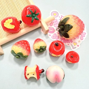 Kawaii Simulation Fruit Resin Charms Three Dimensional Strawberry Apple Pendants DIY Jewelry Making Phone Case Accessories