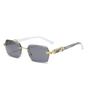 Rimless Square Sunglasses Trendy Gradient Ocean Lens Gold Metal Frame Retro Outdoor Eyewear Women Men