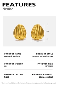 Detailed dimensions of golden wavy geometric earrings made of durable stainless steel