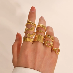 10-piece gold minimalist geometric rings set in 18k plated stainless steel on hand